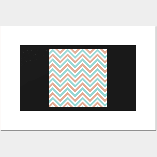 Peach Blue Chevron Multi-color Pattern Wall Art by 2CreativeNomads